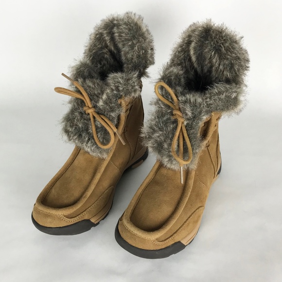 Tan Suede Faux Fur Lined Snow Boots 6b 